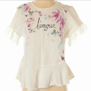 Cinq a Sept Embroidered Graphic Lace Tee Sz M/L